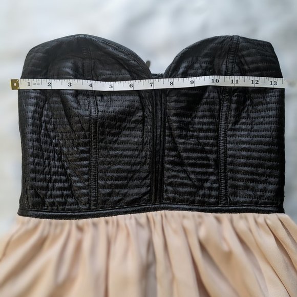 Black Faux Leather, Peach/Beige, Strapless, Dress. Size S. - Picture 2 of 7